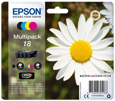 Zestaw tuszy Epson 18 Multipack Cyan/Magenta/Yellow/Black (8715946625188)