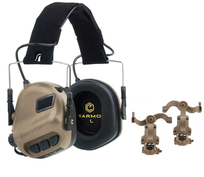 Активні складні навушники Earmor М31 з кріпленням на шолом OPS Core чебурашка Койот Kali 900890 AI135 для активного приглушення динамічних звуків