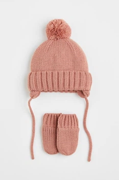 Комплект дитячий шапка та рукавиці рожевий H&M 2-6міс (900093964)