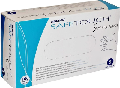 Рукавички оглядові нітрилові нестерильні, текстуровані Medicom SafeTouch Slim Blue неопудрені 4.2 г 50 пар № M (1175/M)