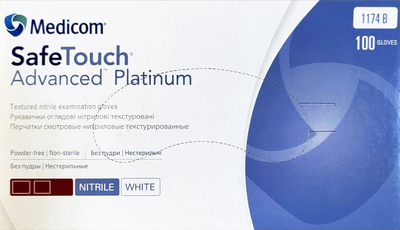 Рукавички оглядові нітрилові текстуровані, нестерильні Medicom SafeTouch Advanced Platinum White неопудрені 3 г 50 пар № S (1174-TG_B)