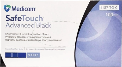 Рукавички оглядові нітрилові текстуровані, нестерильні Medicom SafeTouch Advanced Black неопудрені 3.3 г чорні 50 пар № XL (1187P-E)