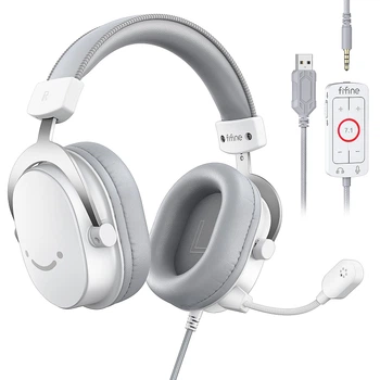 Ігрові навушники Fifine H9 7.1 Мікрофон USB + 3.5 мм Білі