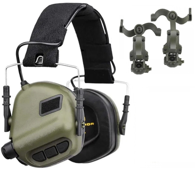 Активні навушники Earmor М31 + кріплення на шолом OPS Core чебурашка Оливковий (Kali) 900891
