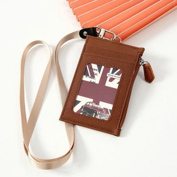 Вертикальный офисный бейдж на ленте Zipper Brown, бейджик с кармашками для пропуска, визиток, карточек, и отделением на замочке, бейджик на шею, Chansin (74264417)