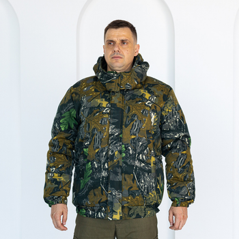 Бушлат зимний камуфляжный Дуб зеленый на флисе и синтепоне, мужская зимняя куртка на резинке 58