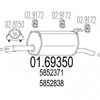 Глушник MTS 0169350 Opel Omega 5852371, 5852838, 5852848