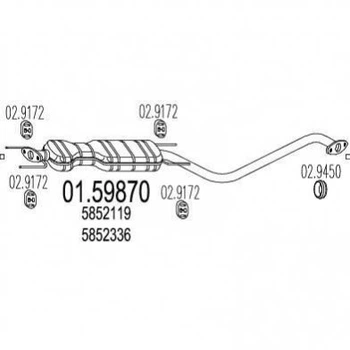 Глушник середній MTS 0159870 Opel Vectra 5852119, 5852336, 5852869