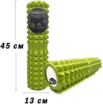 Масажний ролик-валик для МФР і йоги EasyFit Grid Roller 45 см v.2.2 ролер-масажер для спини, ніг, рук та шиї EF-2028-GN Салатовий (56001826)