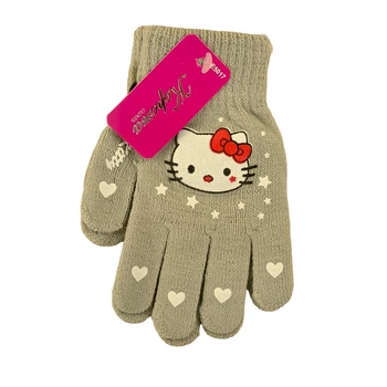 Рукавички дитячі з начосом Hello Kitty 5-7 роки осінь сірий