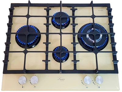 Варочная поверхность газовая Luxor RG 650 Rustik Champagne SS + круглая подставка WOK в подарок бежевый, шампань, слоновая кость