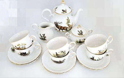 Сервиз чайний Gloria fine porcelain Bavaria Handwork Bayreuth Made in Germany Охота 15 предметов