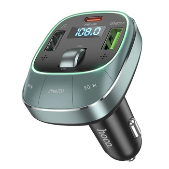 Автомобильный FM ФМ модулятор трансмиттер HOCO E76 2USB RGB подсветка и Type-C PD45W QC3.0 48W AW-49321