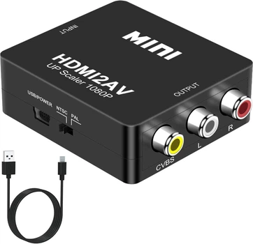 Конвертер HDMI в RCA AV з додатковим живленням USB чорний (HDMI2AV)
