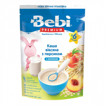 Дитяча каша Bebi Premium молочна вівсяна із персиком +6 міс. 200 г (8606019654306)