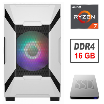 Игровой ПК 1Stplayer D3-A-G7-MAX-WH Tower / AMD Ryzen 7 1700 (8 (16) ядер по 3.0-3.7 GHz) / 16 GB DDR4 / 80 GB SSD / Gigabyte Radeon RX 570 Aorus, 4 GB GDDR5, 256-bit / 600W б/у