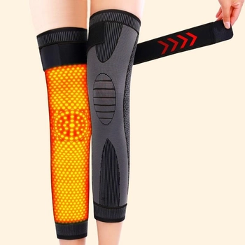 Наколінник бандаж на коліно фіксатор для коліна довгий з полином зігріваючий з липучкою Natursport NSP002 L Чорно-сірий (1 шт)
