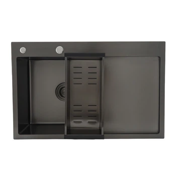 Кухонна мийка GAPPO GS7850-6L 780x500 мм, поверхня PVD чорна з кошиком і крилом, права