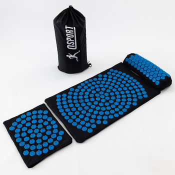 Массажный коврик Аппликатор Кузнецова + валик + подушка массажер для спины/шеи/ног OSPORT Lotus Set (n-0003) Черно-голубой