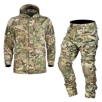 Тактичний комплект зимового військового одягу Han Wild Multicam, убакс з довгим рукавом та налокітниками, штани з наколінниками+ куртка G8 Мультикам р.L