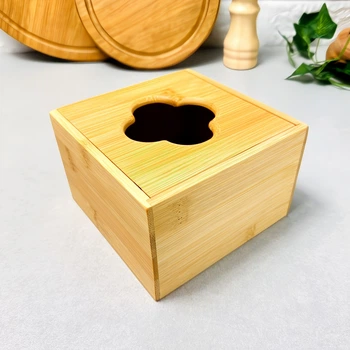 Бамбуковый диспенсер-коробка с крышкой для салфеток, подсалфетник