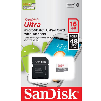 Карти пам'яті SanDisk Ultra MicroSDHC UHS-I 16GB Class 10 + SD-adapter (SDSQUNS-016G-GN3MA)