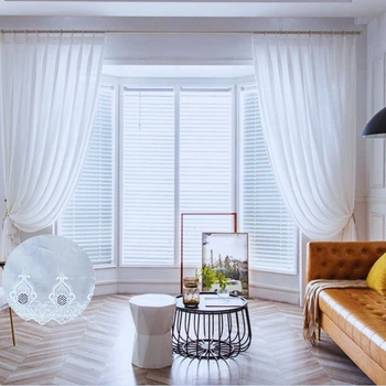 Тюль бамбук з вишивкою по низу 300x250 см 1 шт на тасьмі Білий