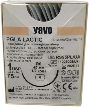 Нитка хірургічна розсмоктувальна стерильна YAVO Poland PGLA LACTIC Поліфіламентна USP 1 75 см RS 40 мм 1/2кола (5901748151175)