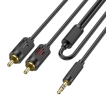 Кабель HOCO UPA28 2 RCA - Jack 3.5 2 pin AUX lotus audio cable (1.5М) стерео-кабель для пристроїв Чорний
