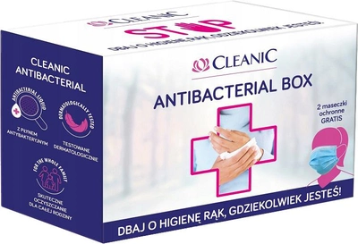 Zestaw CLEANIC Antibacterial Box chusteczki 3 opakowania + odświeżający żel do rąk 50 ml + jednorazowe maseczki ochronne 2 szt (5900095030218)