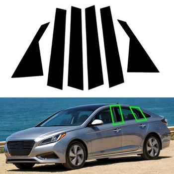 Автомобільні накладки на стійки дверей Hyundai Sonata (2016 – 2020 р.), Чорний глянець, 6 шт.