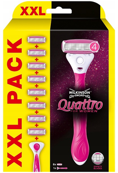 Maszynka do golenia Wilkinson Quattro For Women z wymiennymi wkładami dla kobiet + 8 wkładów (4027800814749)