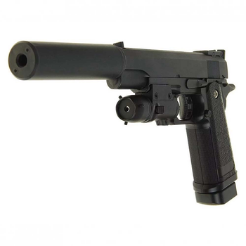 Дитячий страйкбольний пістолет Colt M1911 Hi-Capa металевий з глушником та прицілом Galaxy G6A 6мм
