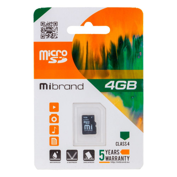 Карта Памяти Mibrand MicroSDHC Объем : 4gb 4 Class Чёрный