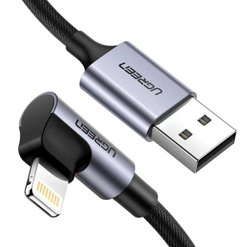 Кабель зарядный UGREEN USB for Lightning Braided cable with Aluminum Shell M/M угловой 1 м Black (US299)