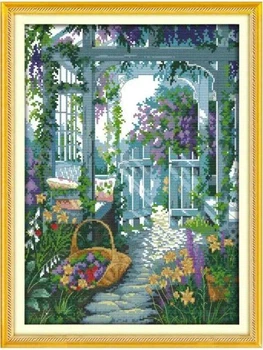 Набор для вышивания по нанесённой на канву схеме "The Garden gate".AIDA 14CT printed, 33*44 см