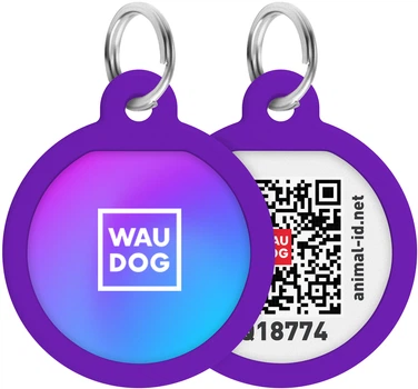 Адресник для собак и котов металлический WAUDOG Smart ID c QR паспортом "Градиент фиолетовый", круг, Д 25 мм (225-4034Collar)