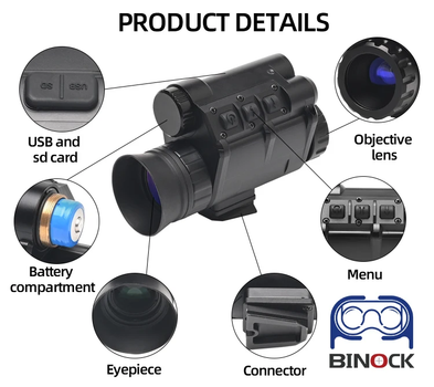 Прибор монокуляр ночного видения NVG30 Wi-Fi до 800м Черный (Kali) KL321 с тремя уровнями инфракрасного света для охоты рыболовли активного отдыха