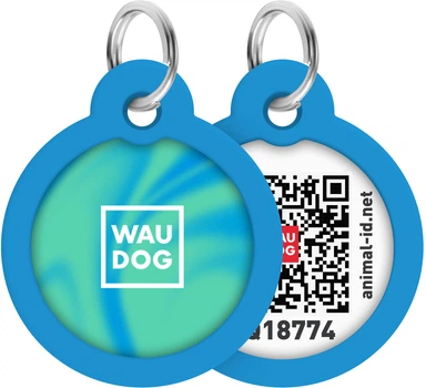 Адресник для собак и котов металлический WAUDOG Smart ID c QR паспортом "Градиент голубой", круг, Д 30 мм (230-4036Collar)