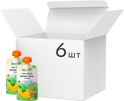 Упаковка фруктового пюре Fleur Alpine Organic яблоко-груша-банан в пауче 6 шт х 120 г (5024688101083)