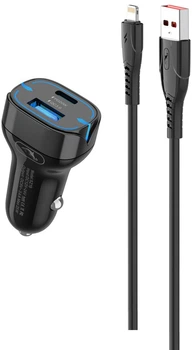 Автомобильное зарядное устройство Sky Dolphin SZ19L PD 20 Вт + QC3.0 20 Вт Черное + кабель Lightning (AZP-000103)