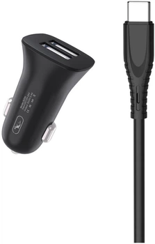 Автомобильное зарядное устройство Sky Dolphin SZ09T 2-USB 3.4 A Черное + кабель Type-C (AZP-000110)