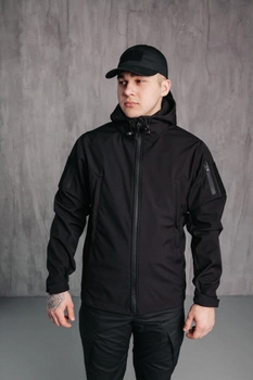 Мужская куртка Soft shell на молнии с капюшоном водонепроницаемая 5XL черная 00085