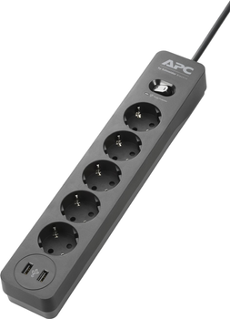 Filtr sieciowy APC Essential SurgeArrest 5 gniazdek 2 porty USB Czarny (PME5U2B-GR)