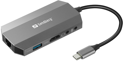 Док-станція Sandberg 6 in 1 USB 3.1 Type-C - HDMI/USB 3.0 x 2/RJ45/SD/TF/PD 100W (5705730136337)