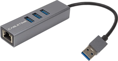 Adapter Cabletime 3 x USB 3.0 - USB 3.0 / 1 x RJ-45 / 15 cm (CA913374)