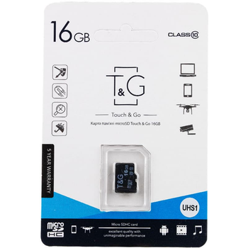 Карта пам'яті T&G microSDHC (UHS-1) 16 GB class 10 (без адаптера) Чорний