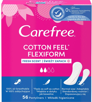 Wkładki higieniczne Carefree Cotton Feel Flexiform Fresh Scent świeży zapach 56 szt (3574661482187)