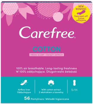 Wkładki higieniczne Carefree Cotton Fresh świeży zapach 56 szt (3574661486321)