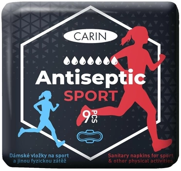 Podpaski ze skrzydełkami Carin Antiseptic Sport ultracienkie dla sportowców 9 szt (8594004301932)